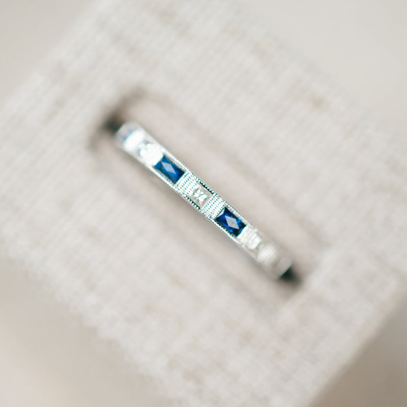 Diamond and Sapphire Baguette Half Eternity Band