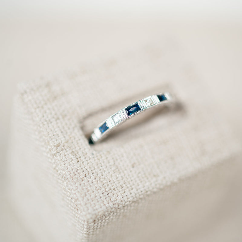 Diamond and Sapphire Baguette Half Eternity Band