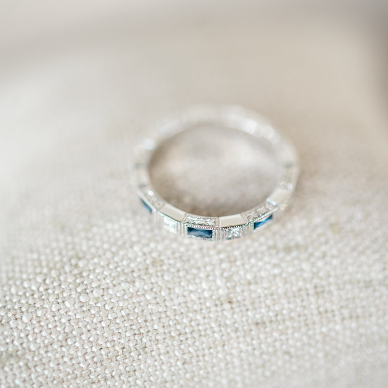 Diamond and Sapphire Baguette Half Eternity Band