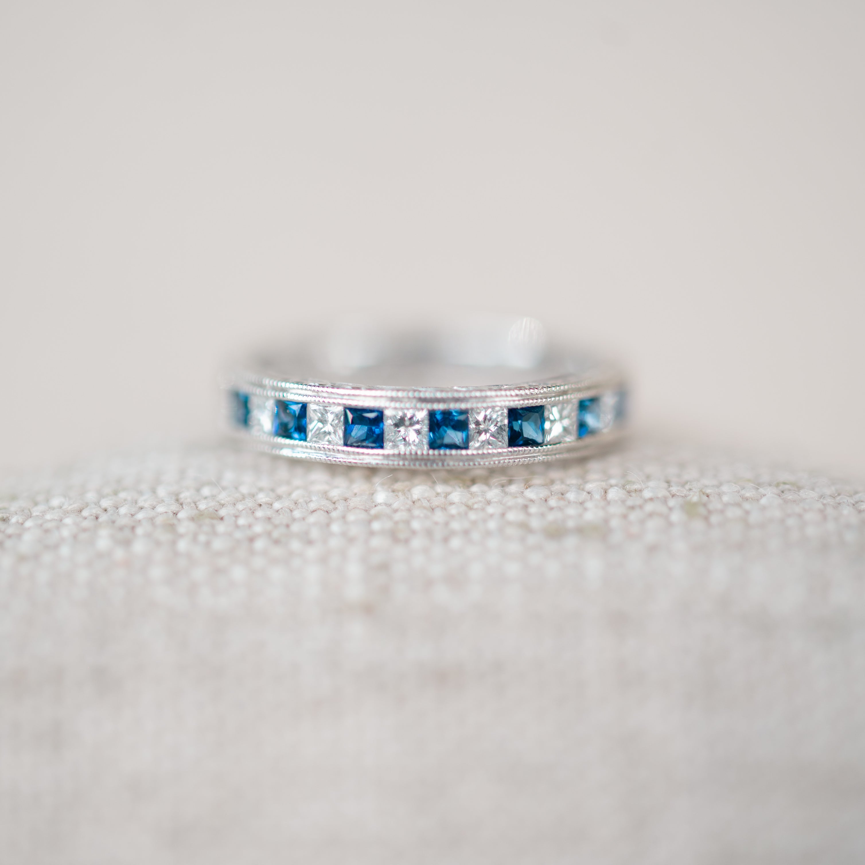 Princess Cut Diamond and Sapphire Half Eternity Band