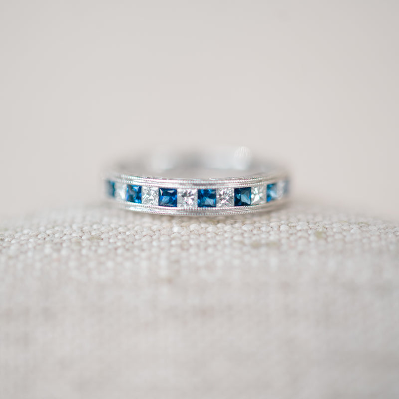 Princess Cut Diamond and Sapphire Half Eternity Band