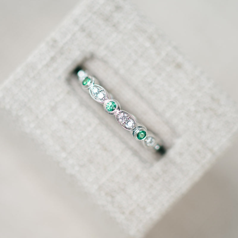 White Gold Diamond and Tsavorite Eternity Band