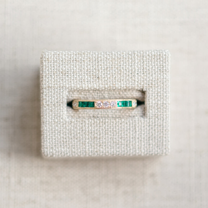 emerald and diamond yellow gold band