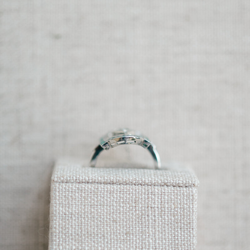 French Cut Diamond and Emerald Ring