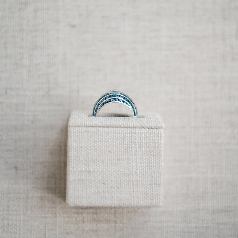 Asscher Diamond and French Cut Sapphire Ring