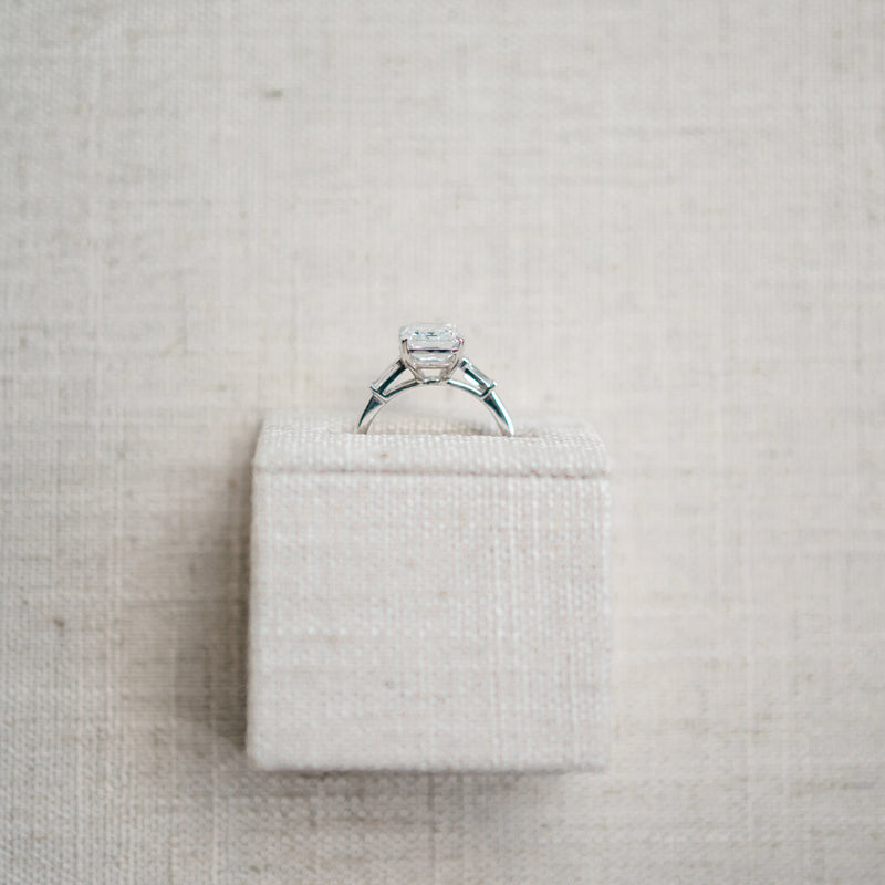 emerald cut diamond and baguette  ring