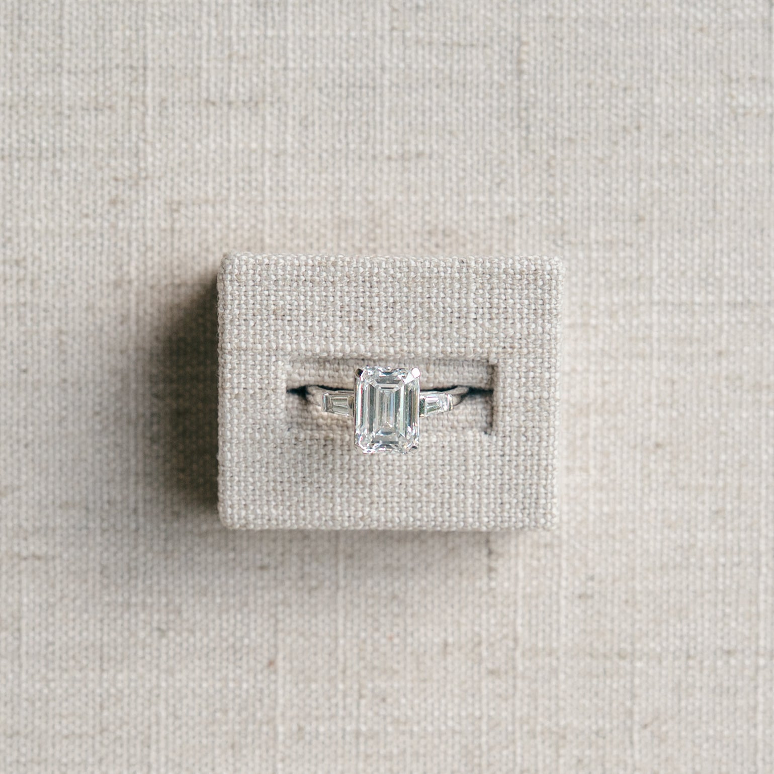 emerald cut diamond and baguette  ring