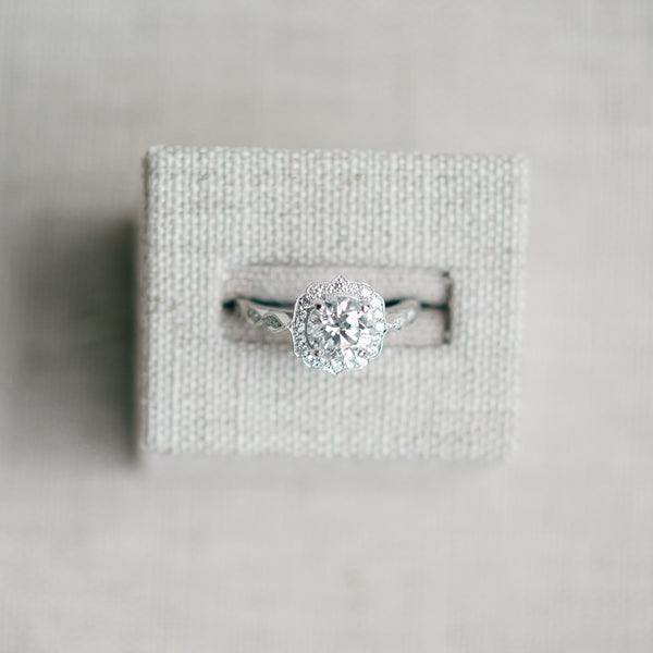 White Gold Vintage Inspired Diamond Halo Round engagement ring