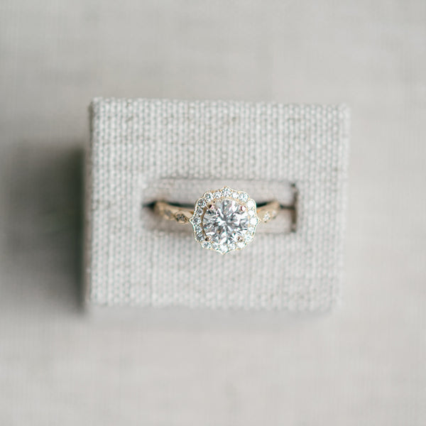 Yellow Gold Vintage Inspired Diamond Halo ring