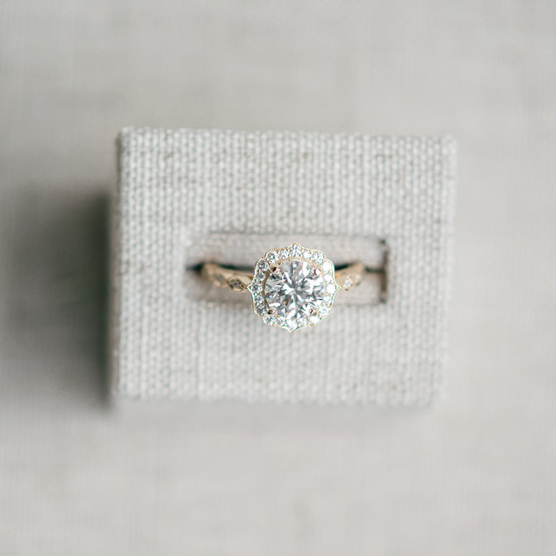 Yellow Gold Vintage Inspired Diamond Halo Semi Mount