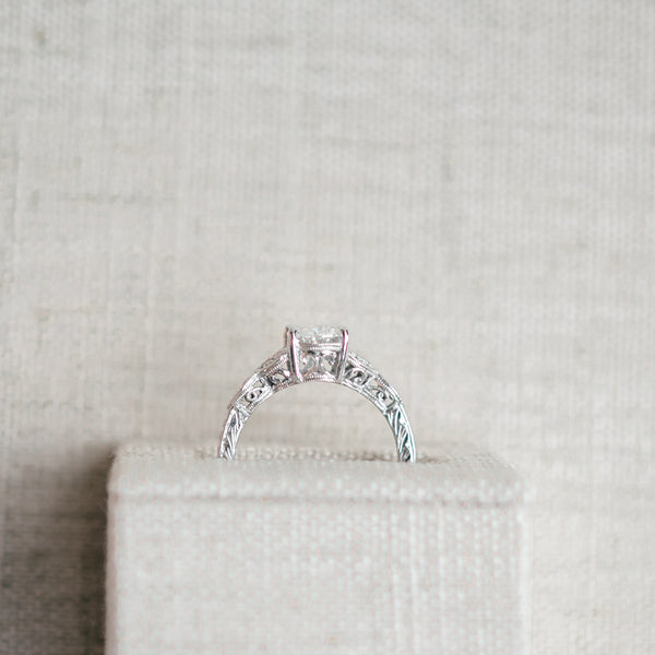 Oval Diamond Antique Inspired Engraved Semi Mount