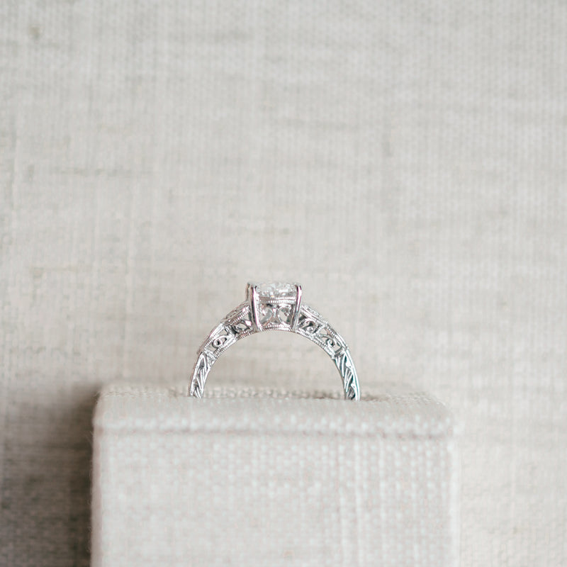 Oval Diamond Antique Inspired Engraved Semi Mount