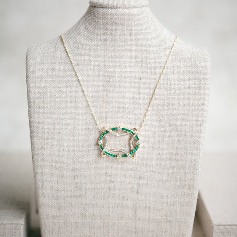 Emerald and diamond eternity pendant