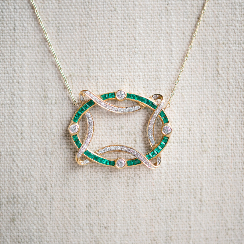Emerald and diamond eternity pendant