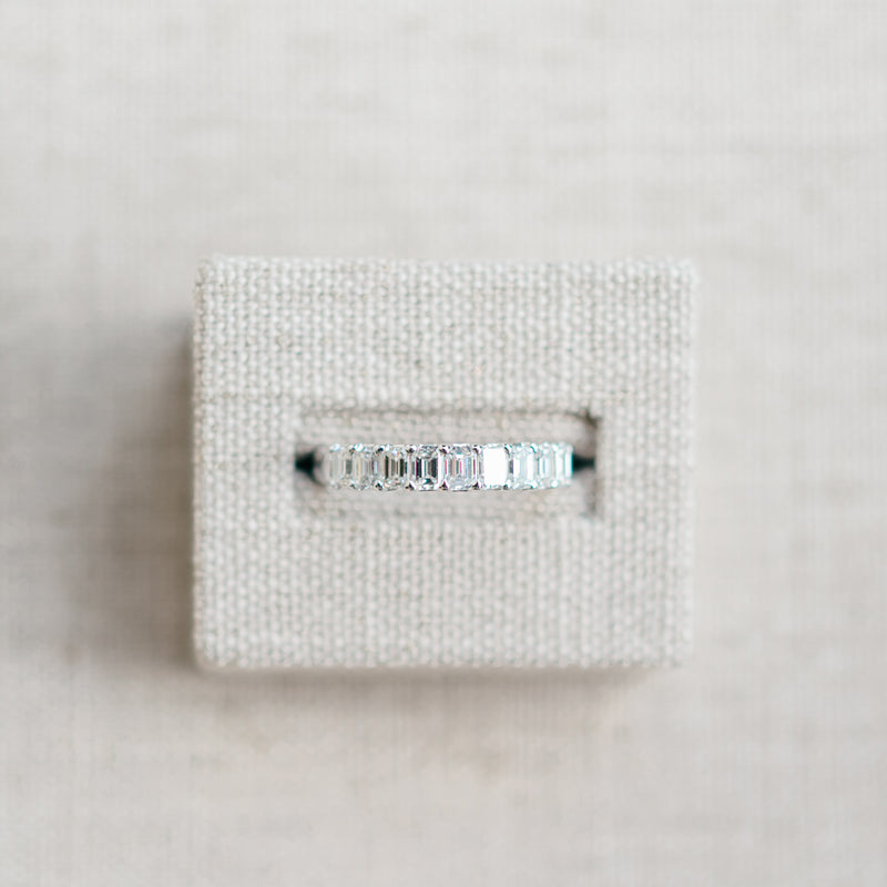 emerald cut diamond half eternity band