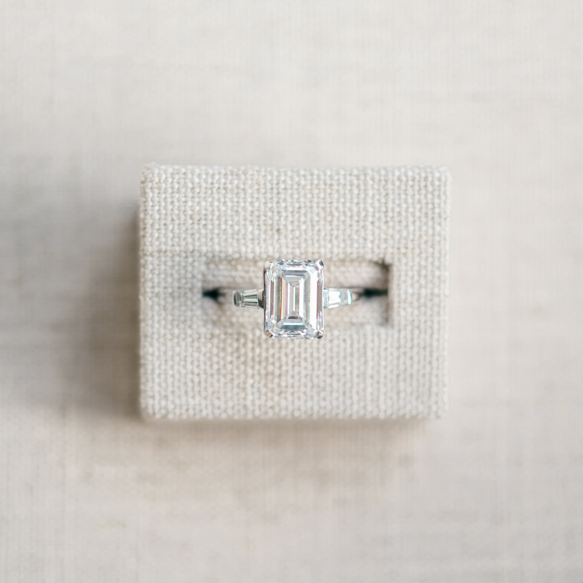 emerald cut diamond and baguette  ring