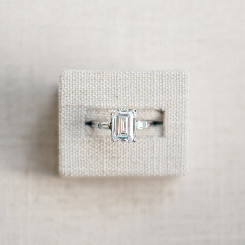 emerald cut diamond and baguette  ring