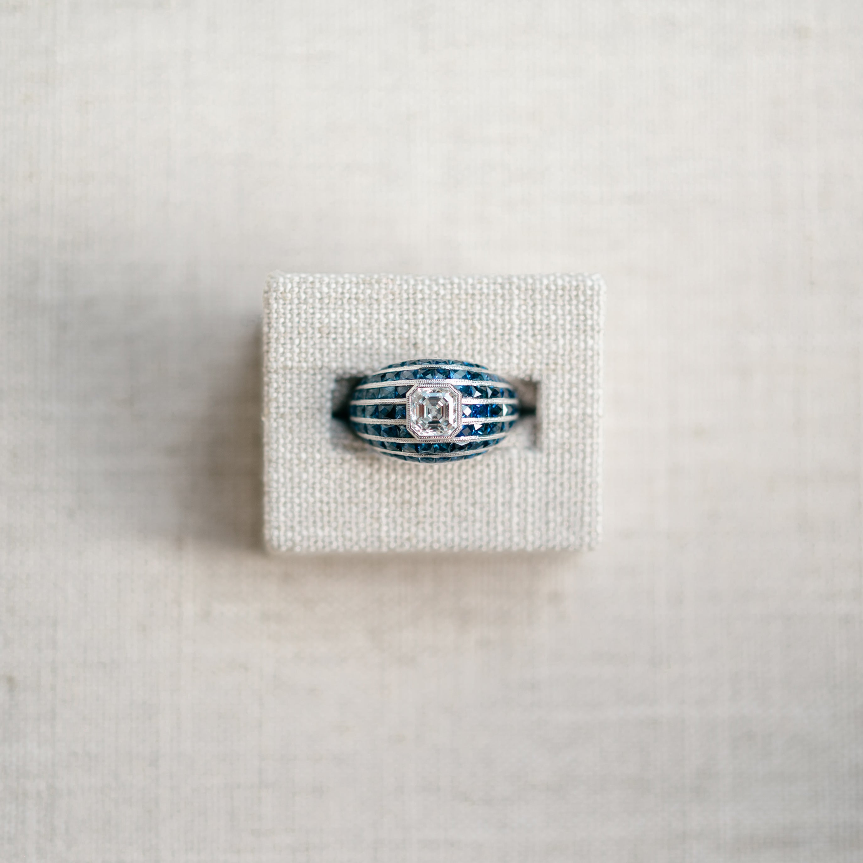 Diamond and French Cut Sapphire Ring