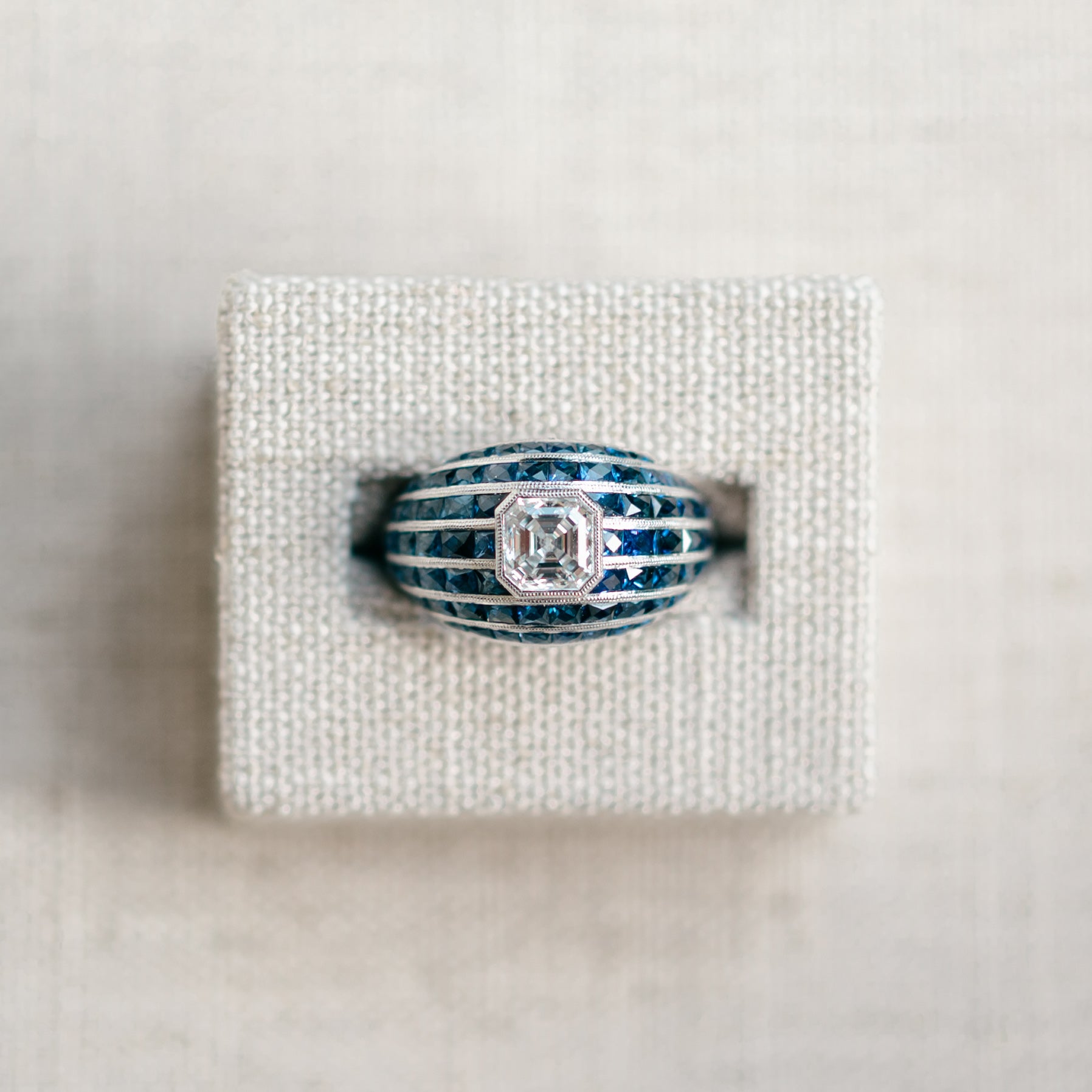 Diamond and French Cut Sapphire Ring
