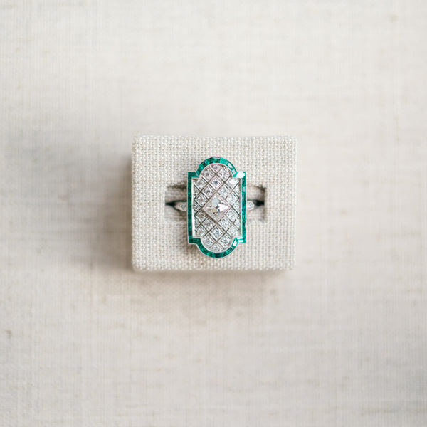 French Cut Diamond and Emerald Ring