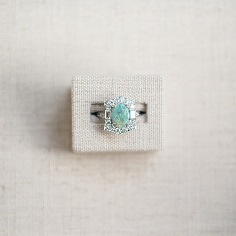 Black Opal and Diamond Ring