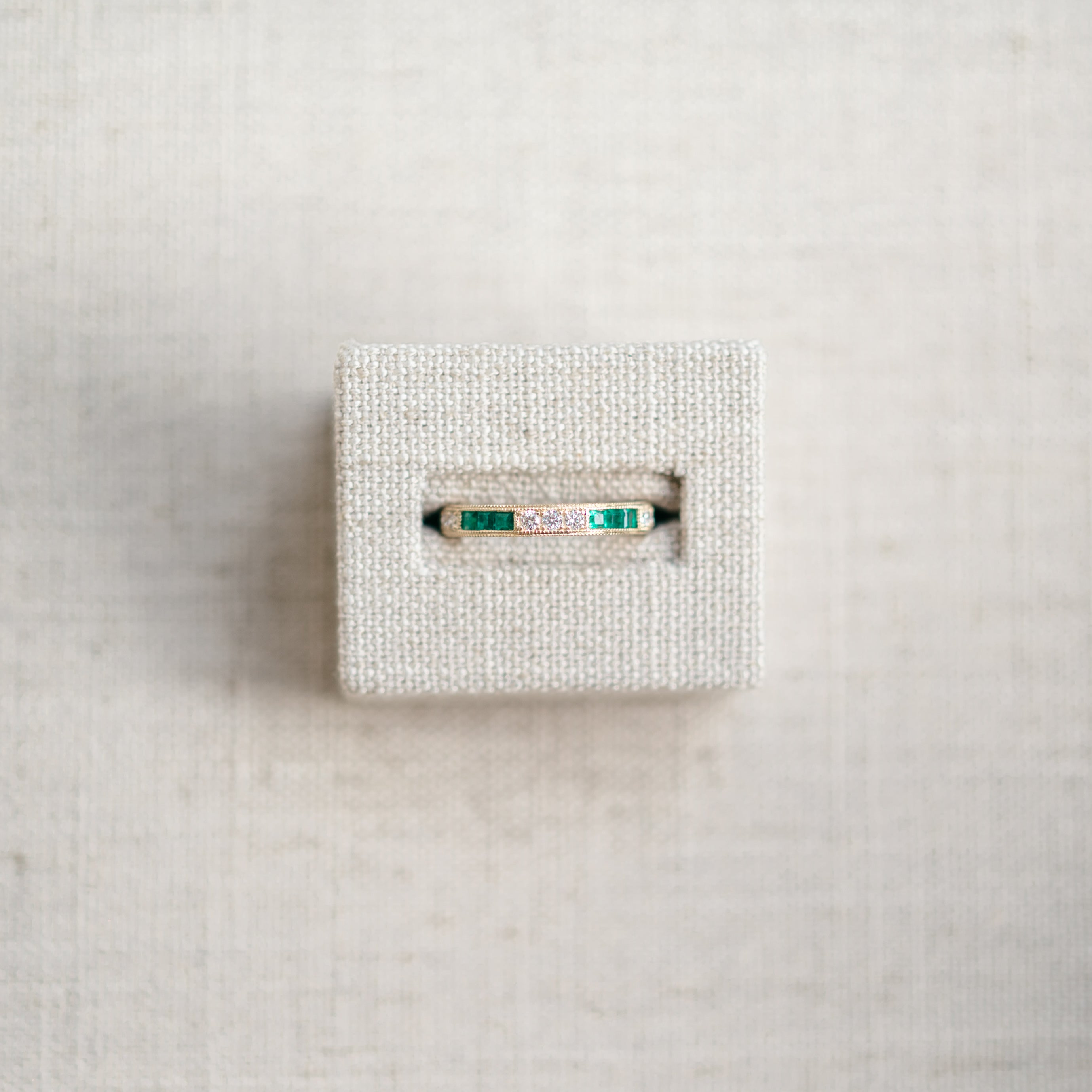 emerald and diamond yellow gold band