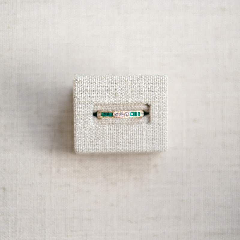 emerald and diamond yellow gold band