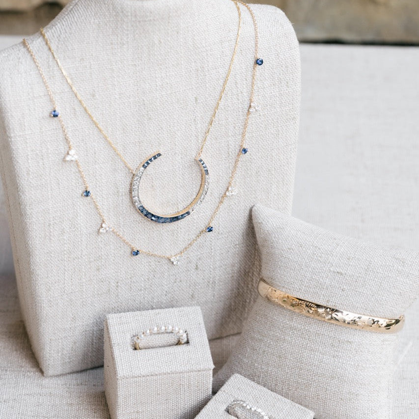 Diamond and Sapphire Crescent Necklace