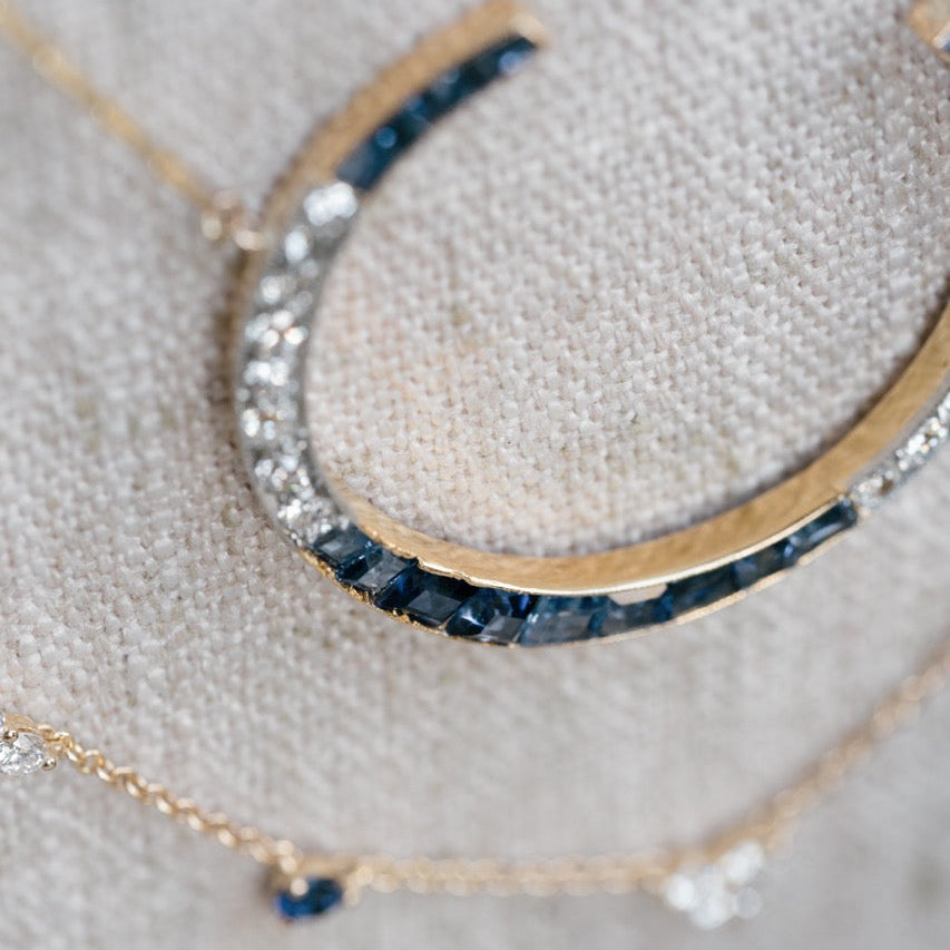 Diamond and Sapphire Crescent Necklace