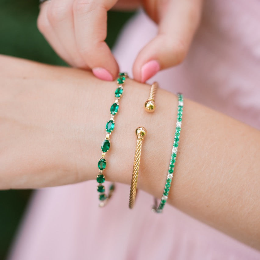 White Gold Diamond and Emerald Bangle