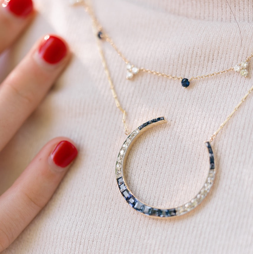 Diamond and Sapphire Crescent Necklace