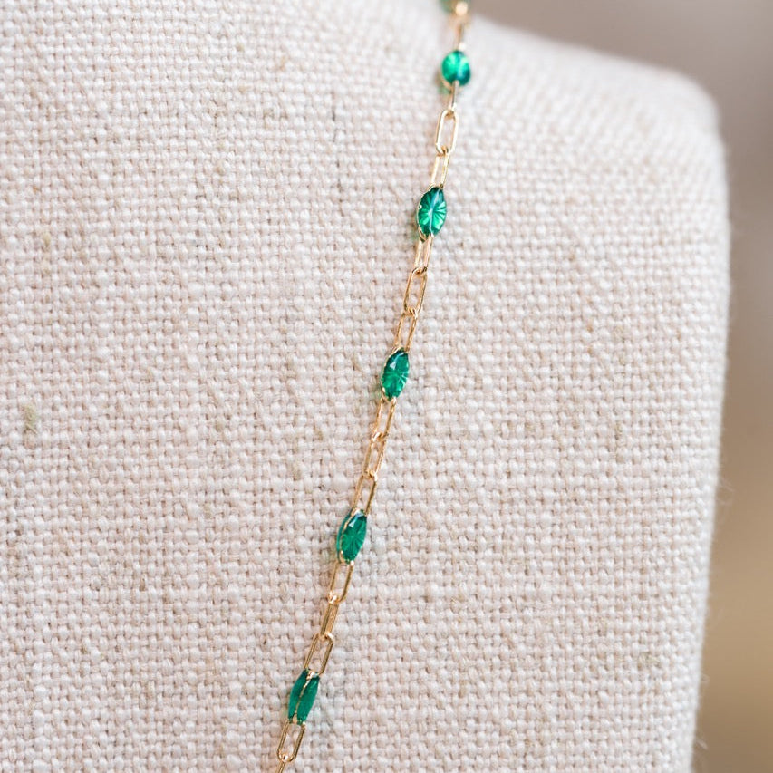 Green Enamel Paperclip Necklace