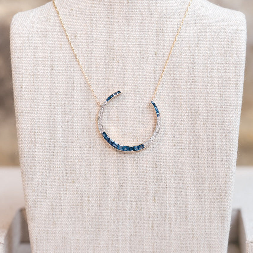 Diamond and Sapphire Crescent Necklace