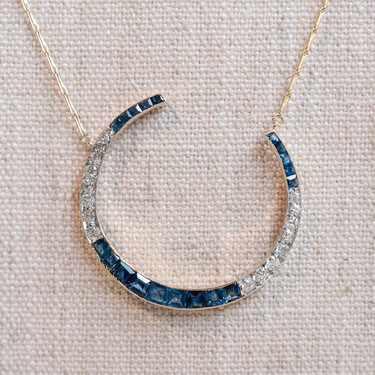 Diamond and Sapphire Crescent Necklace