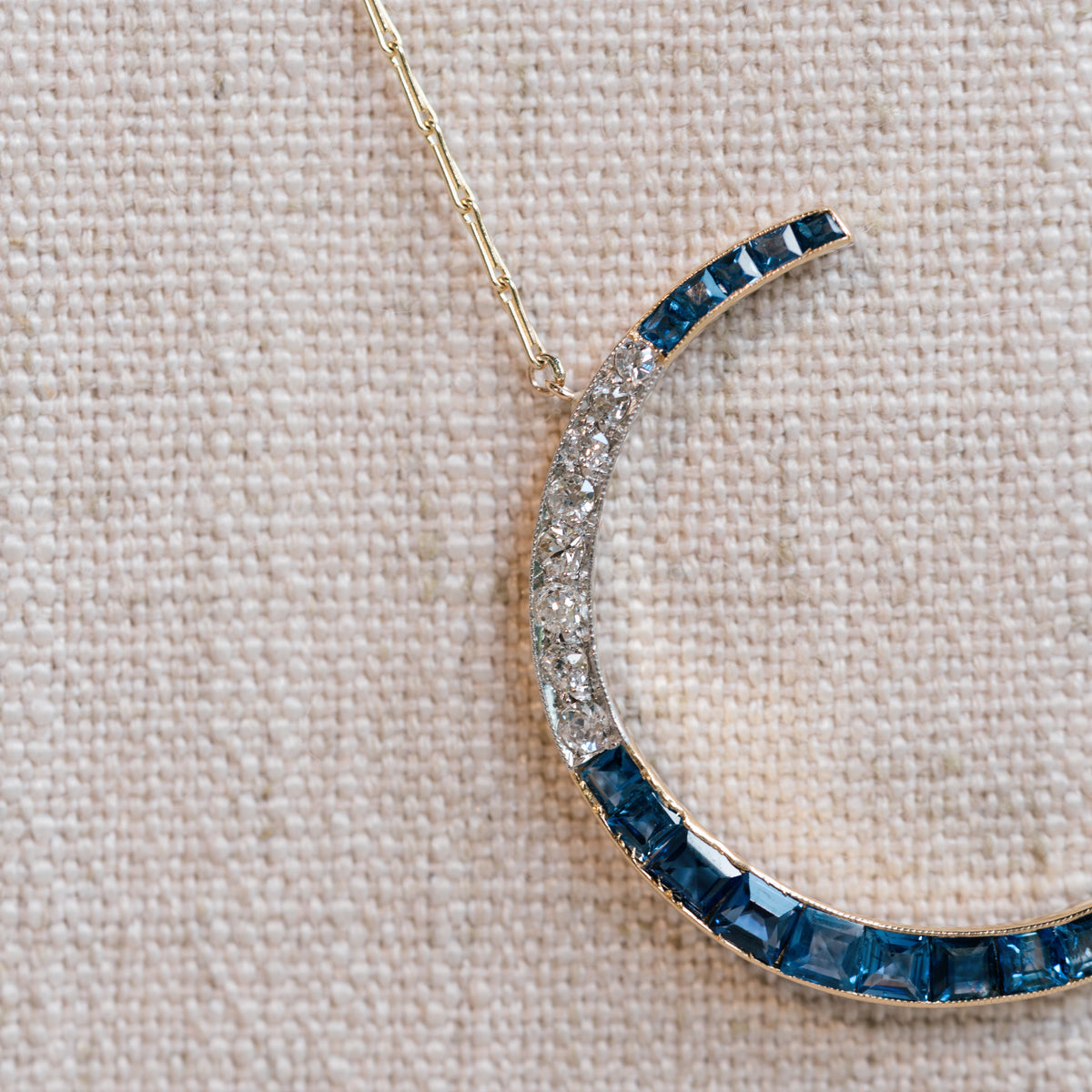 Diamond and Sapphire Crescent Necklace