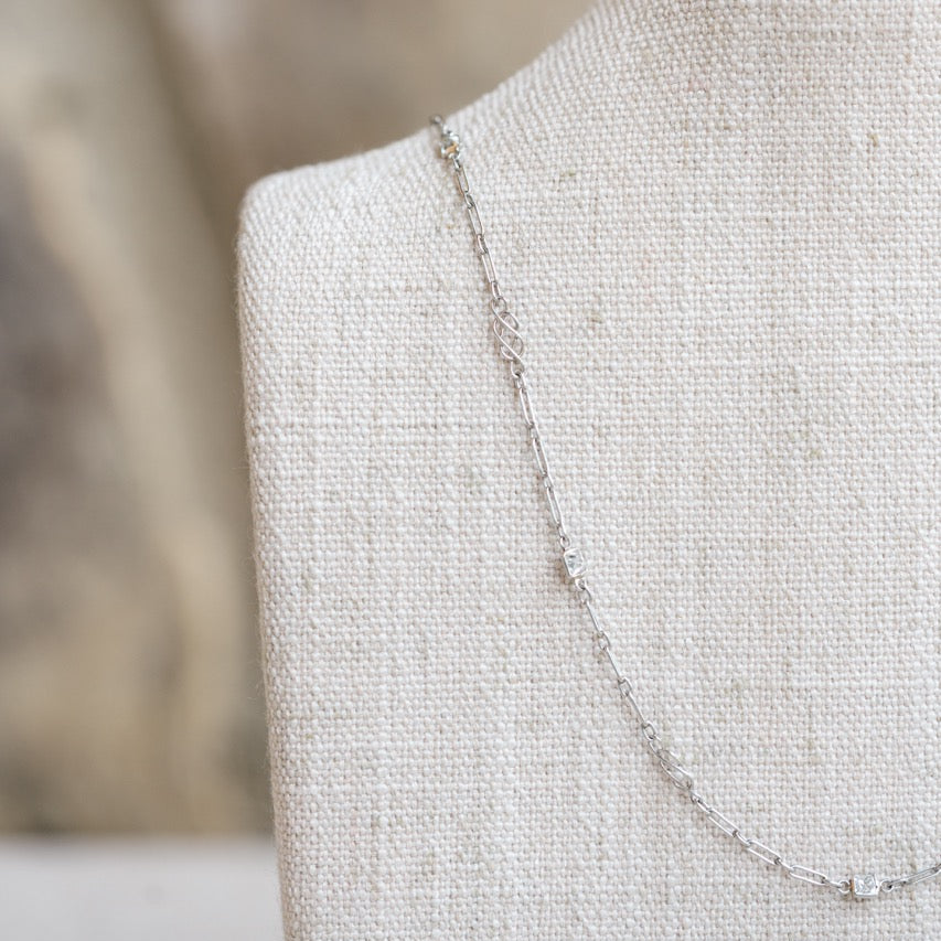 platinum princess cut diamond station necklace