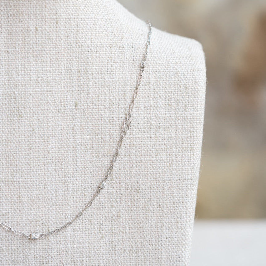 platinum princess cut diamond station necklace