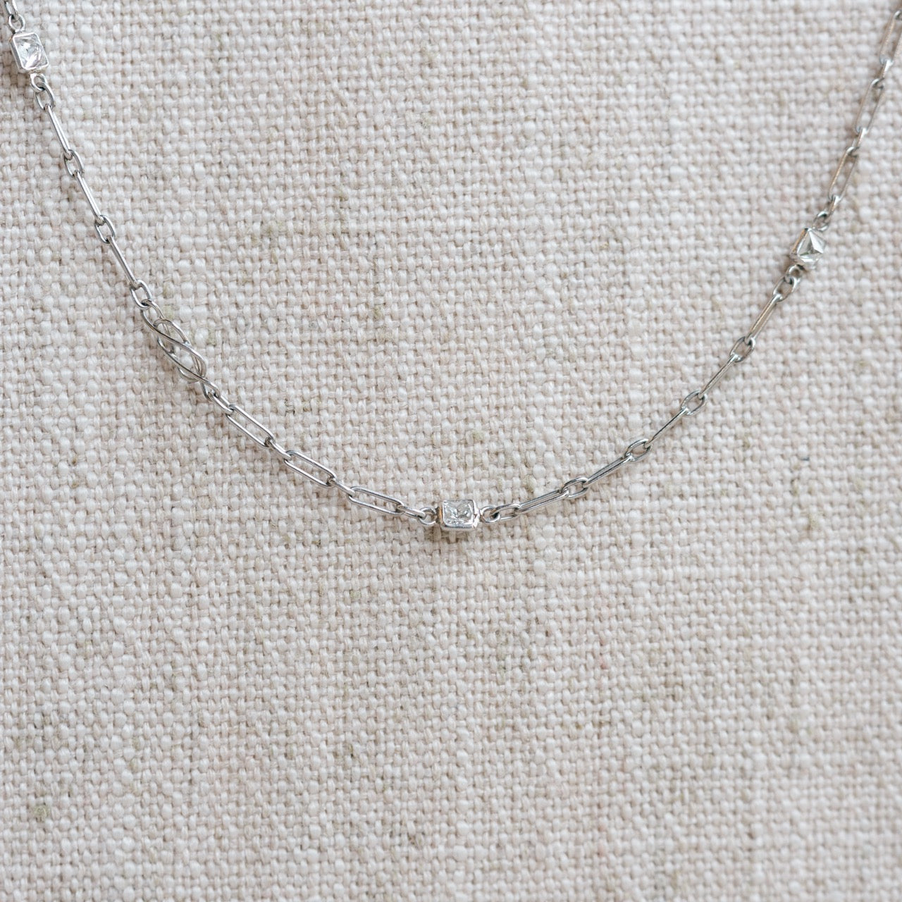 platinum princess cut diamond station necklace