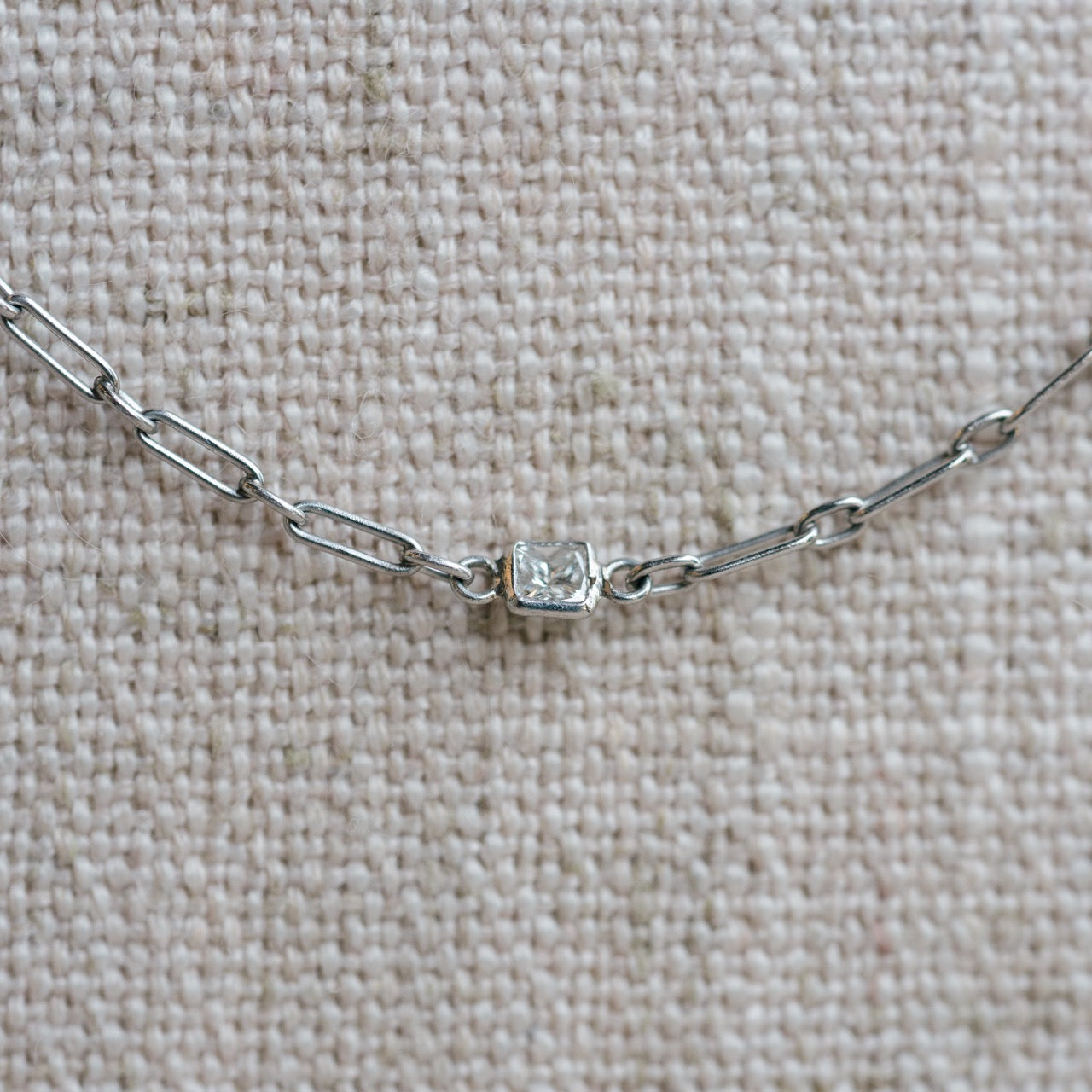 platinum princess cut diamond station necklace