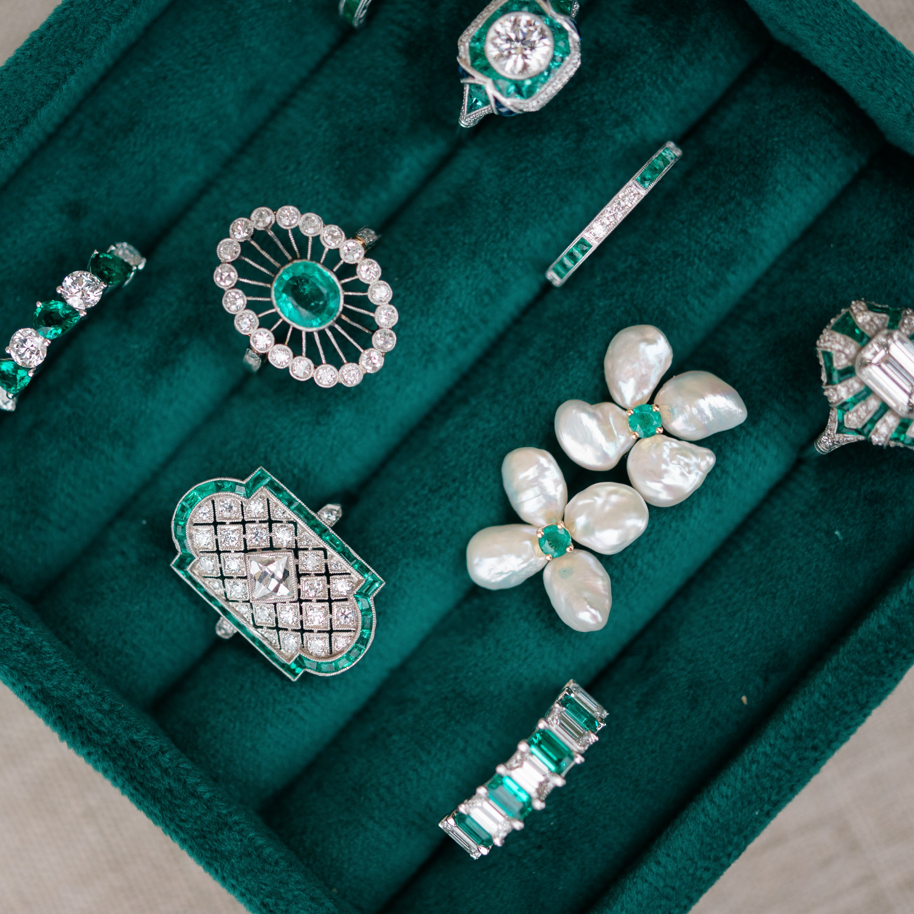 French Cut Diamond and Emerald Ring