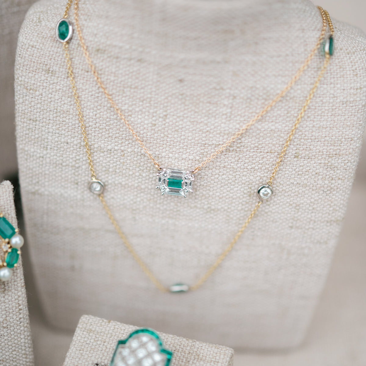 diamond and emerald station necklace