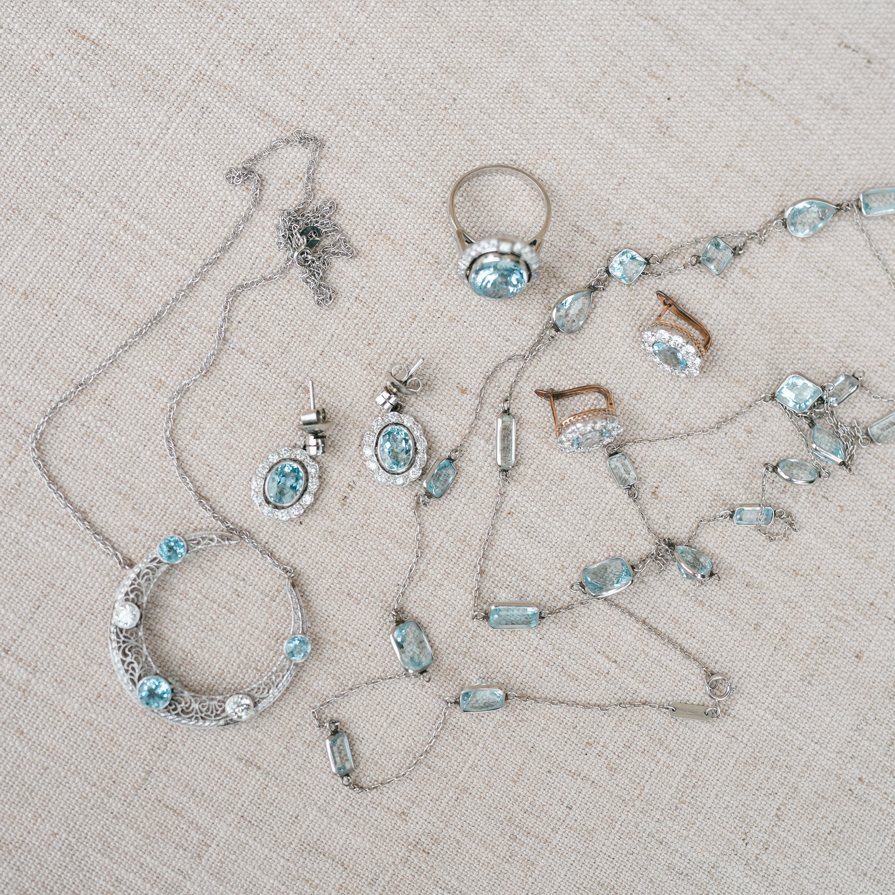 Platinum Aquamarine Station Necklace