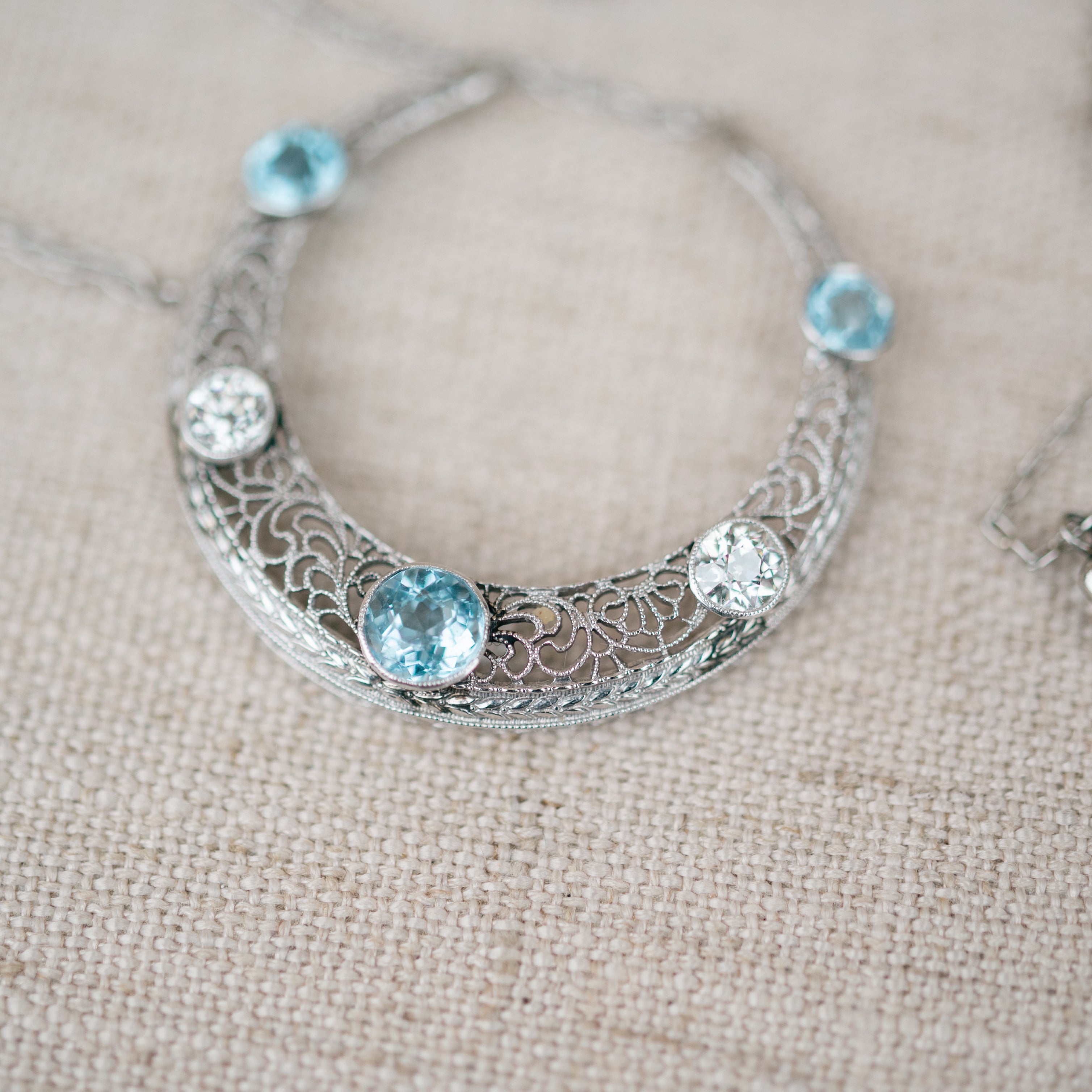 Aquamarine and Diamond Crescent Pendant