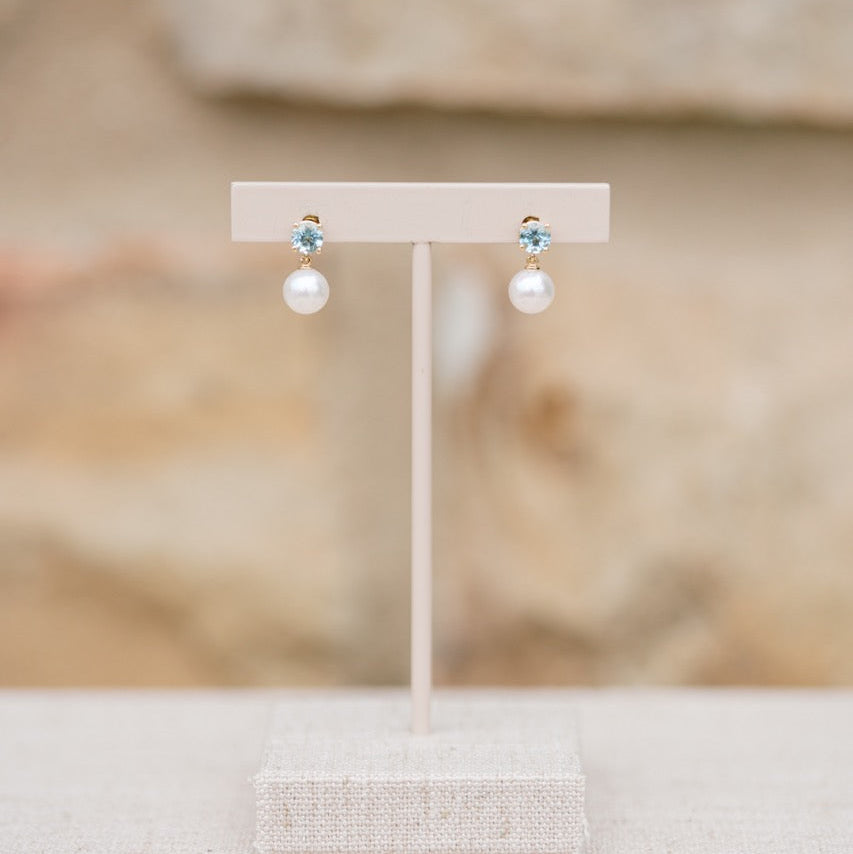 aquamarine and pearl dangle earrings