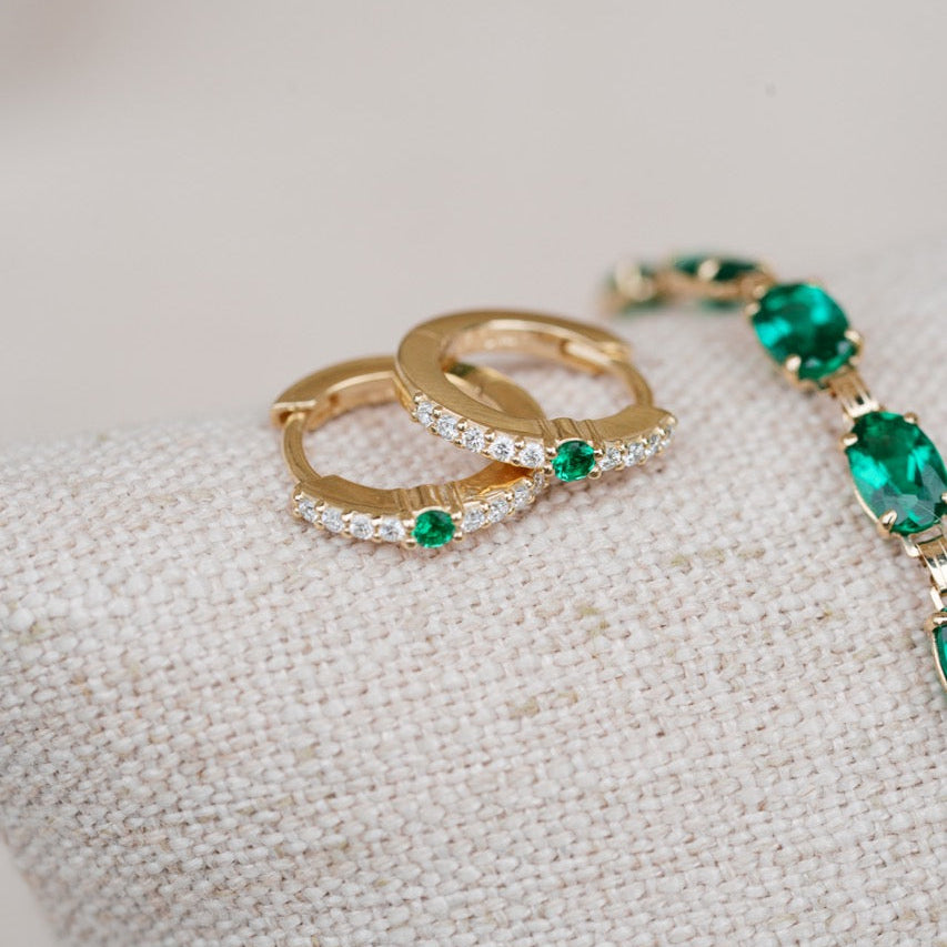 emerald and diamond huggies