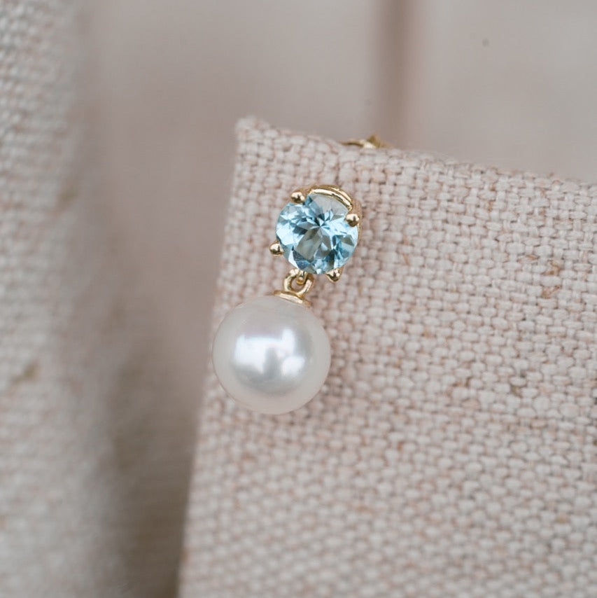 aquamarine and pearl dangle earrings