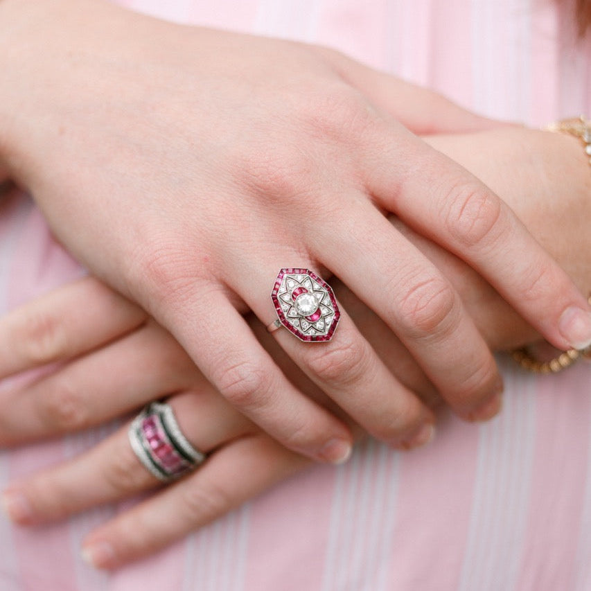 platinum diamond and ruby ring