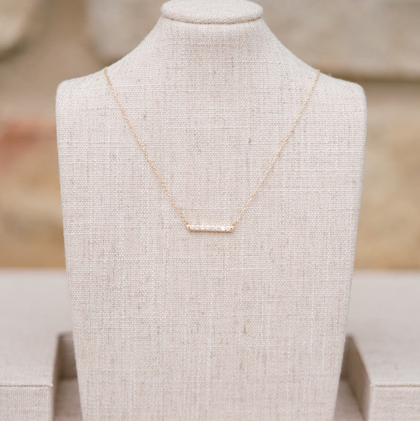 14k yellow gold diamond french set bar necklace