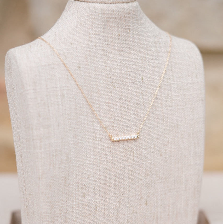 14k yellow gold diamond french set bar necklace