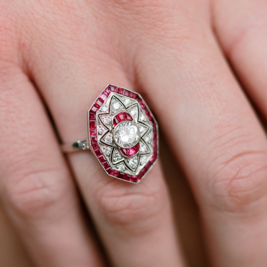 platinum diamond and ruby ring